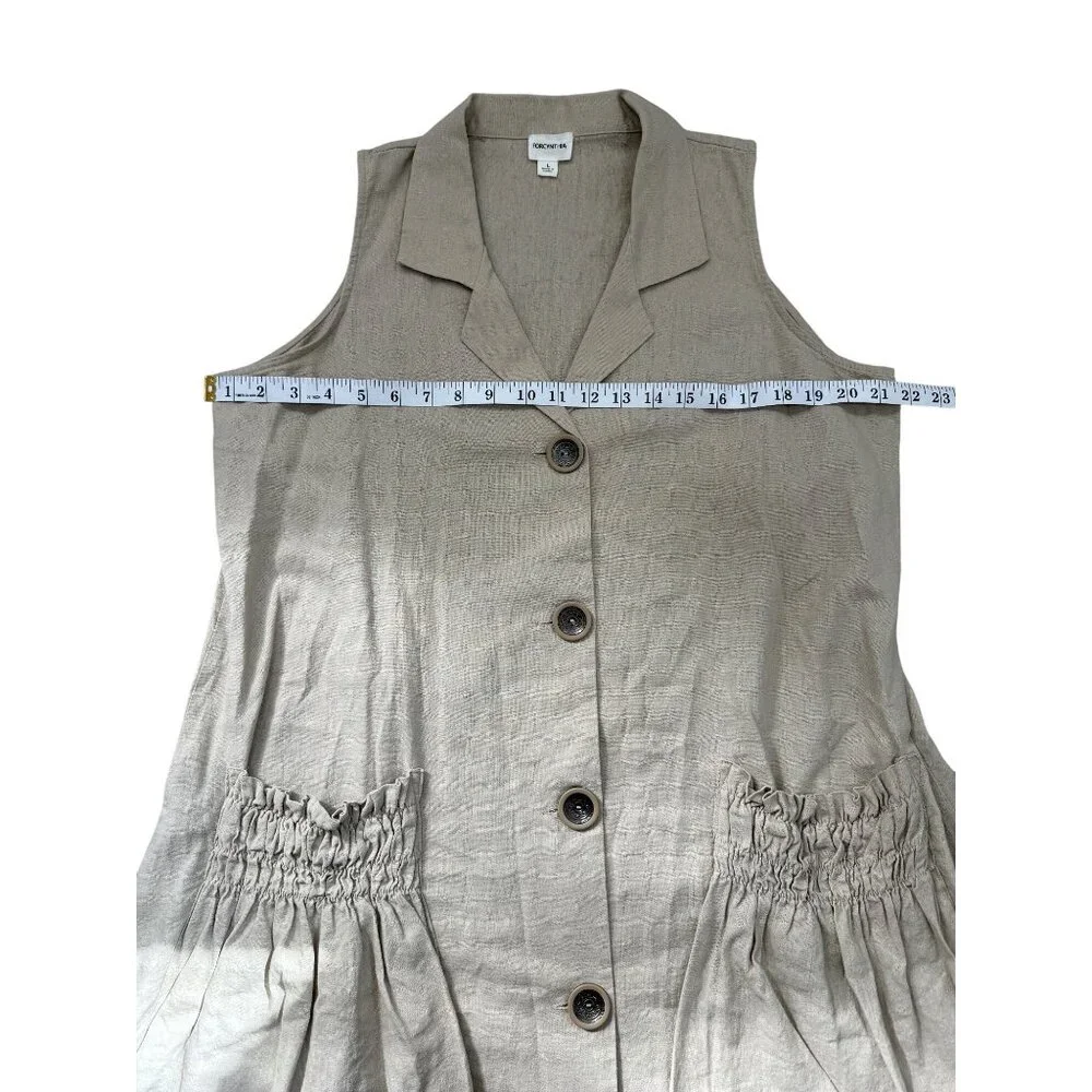 ForCynthia Sleeveless Shirt Dress Linen Blend Button-Up Smocked Pockets Size L - Picture 6 of 8